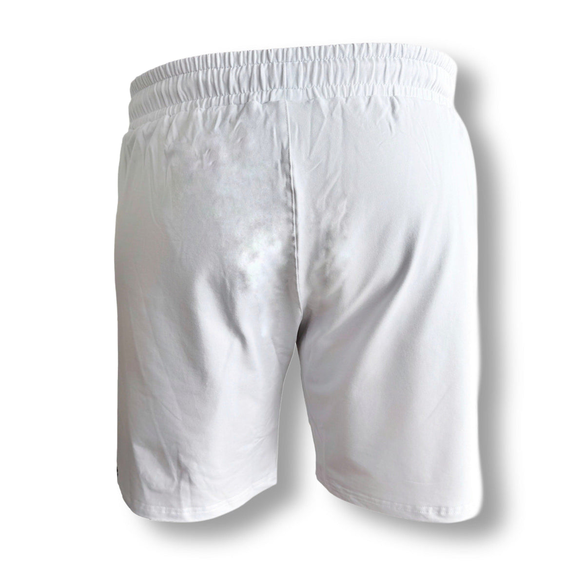 Bagsiden af de hvide MVL Meander jogger shorts