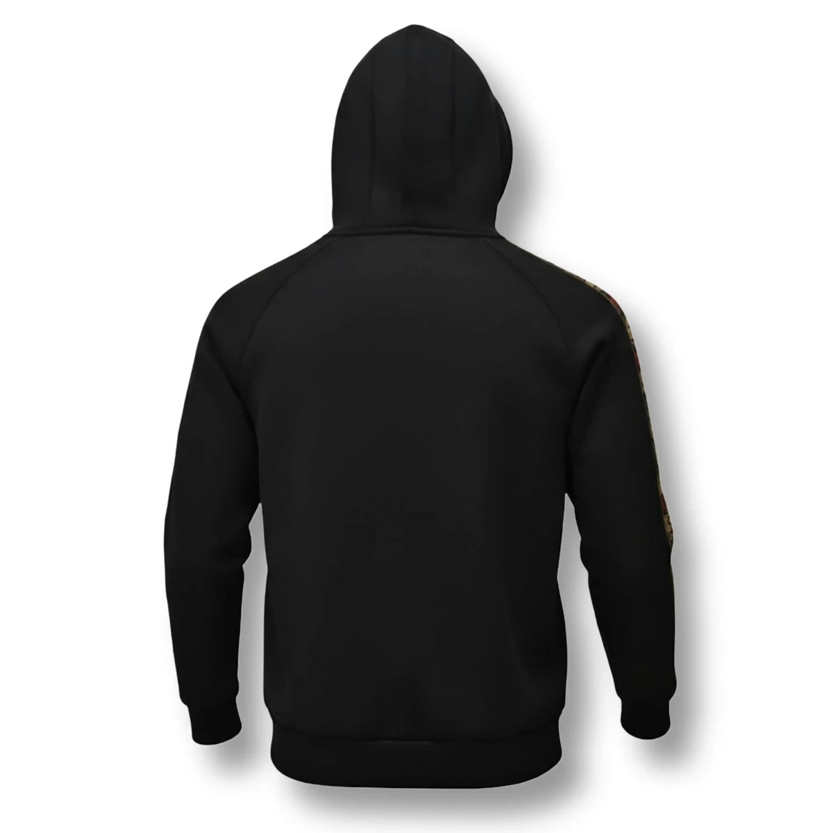 LFR Tracksuit hoodie zwart, achterkant met capuchon en borduurband langs de mouw