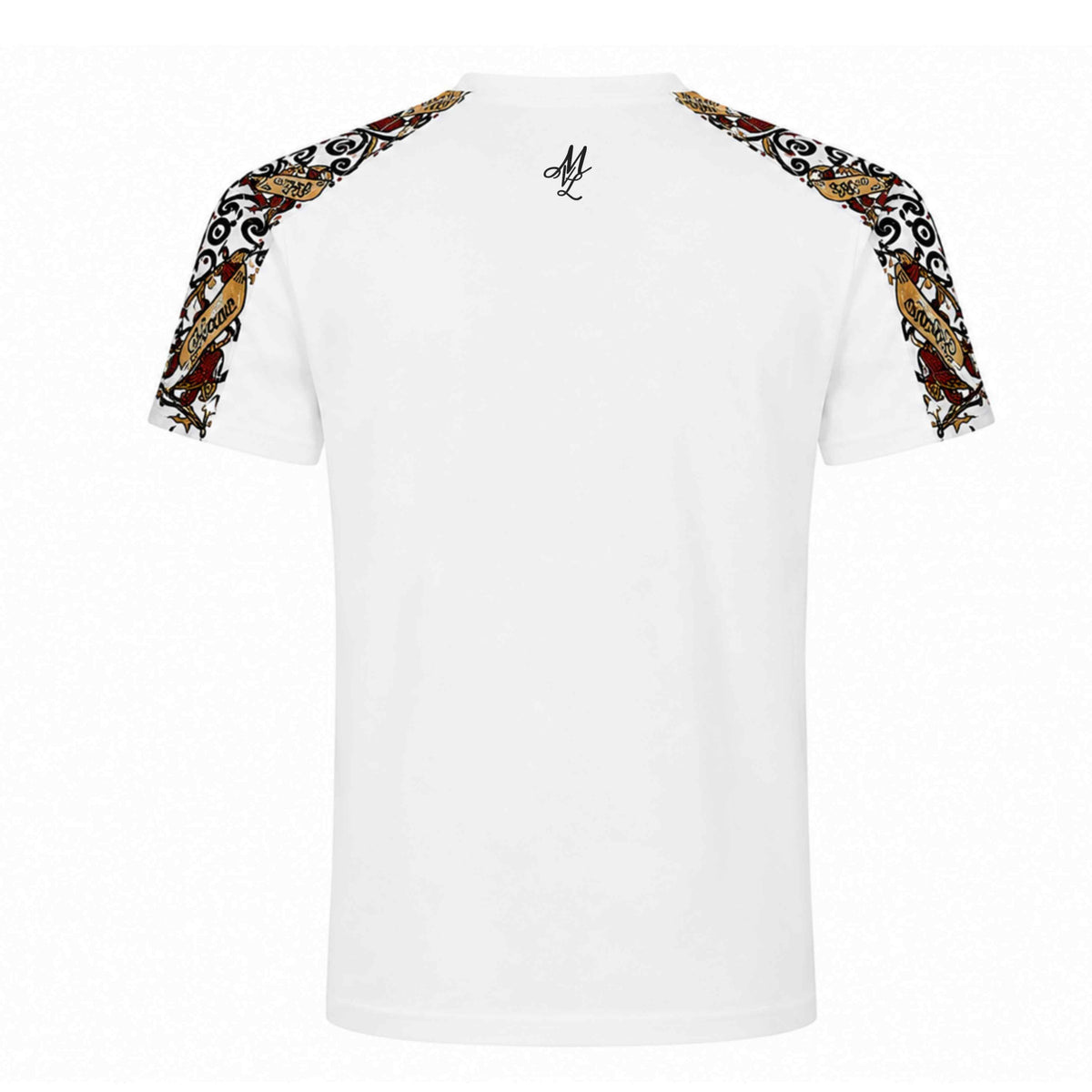 Savage ornate T-shirt i hvid med MVL logo i nakken, bagside på hvid baggrund