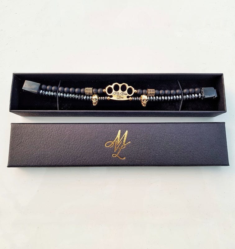 Bracelet MVL « Polygonal skulls » noir/doré