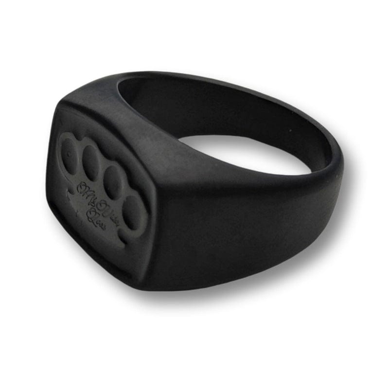 Mi Vida Loca Black line Signet ring zwart, volledig zwarte edelstalen zegelring met MVL logo in reliëf