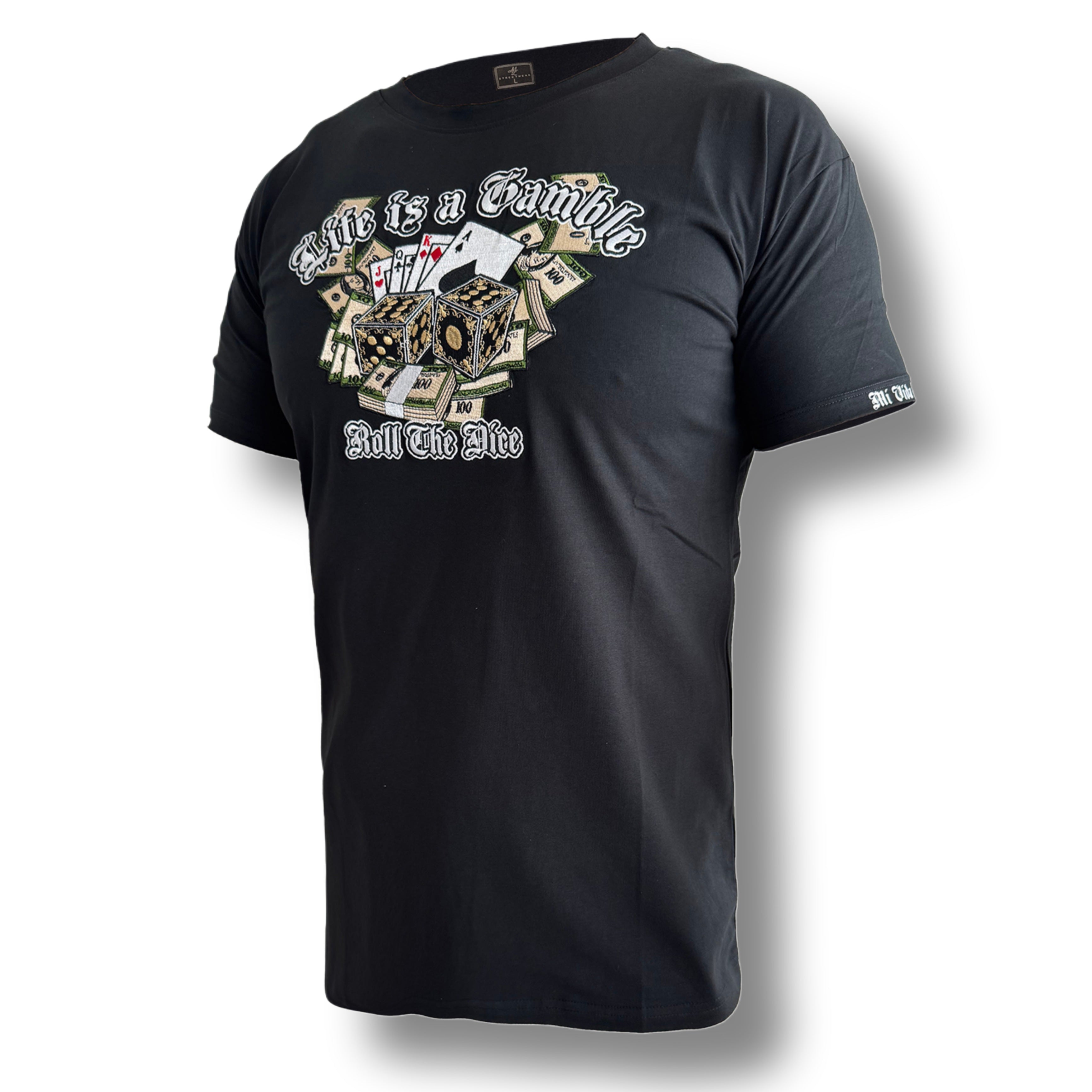 T-shirt MVL Life is a gamble brodé - noir