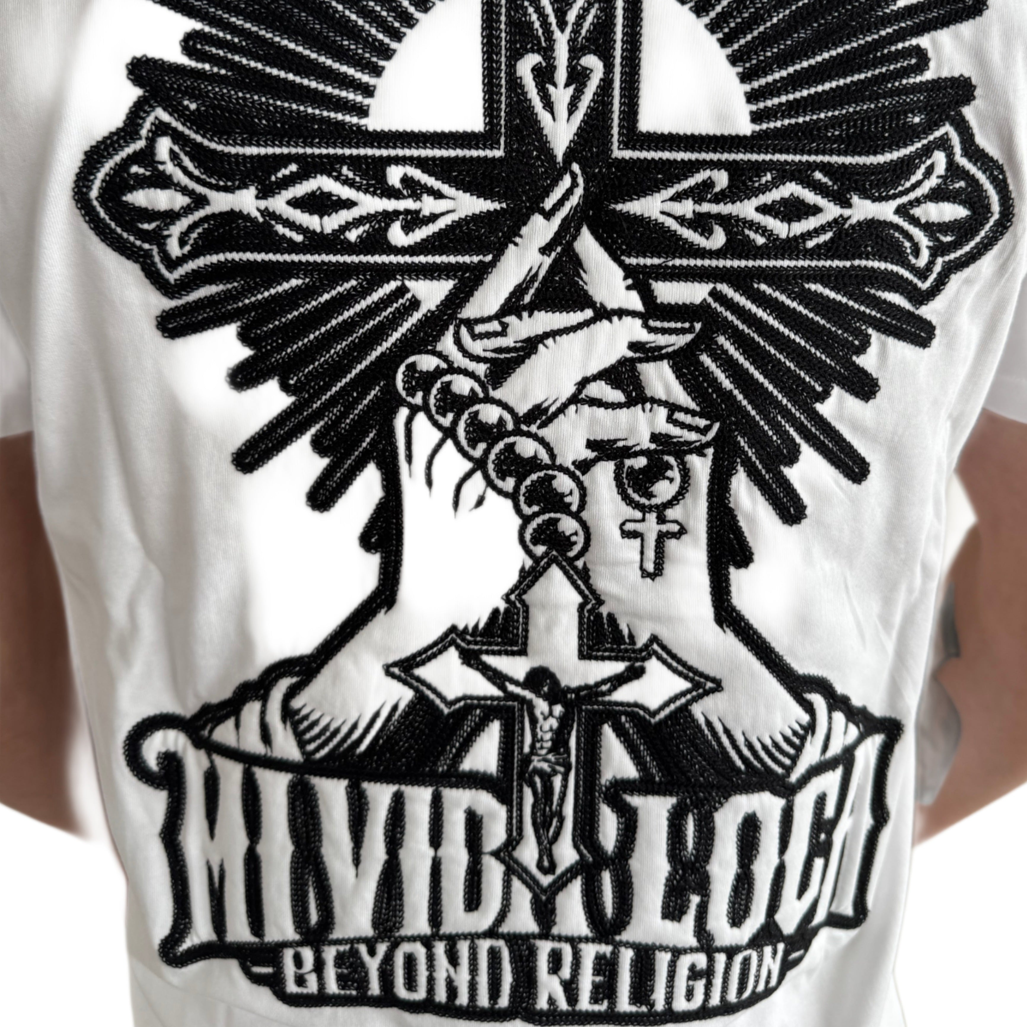 Maglietta MVL Beyond religion - bianca (OVERSIZED)