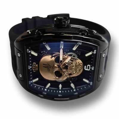 MVL automaattinen kallokello Japanin koneistolla / silikoniranneke - musta/musta