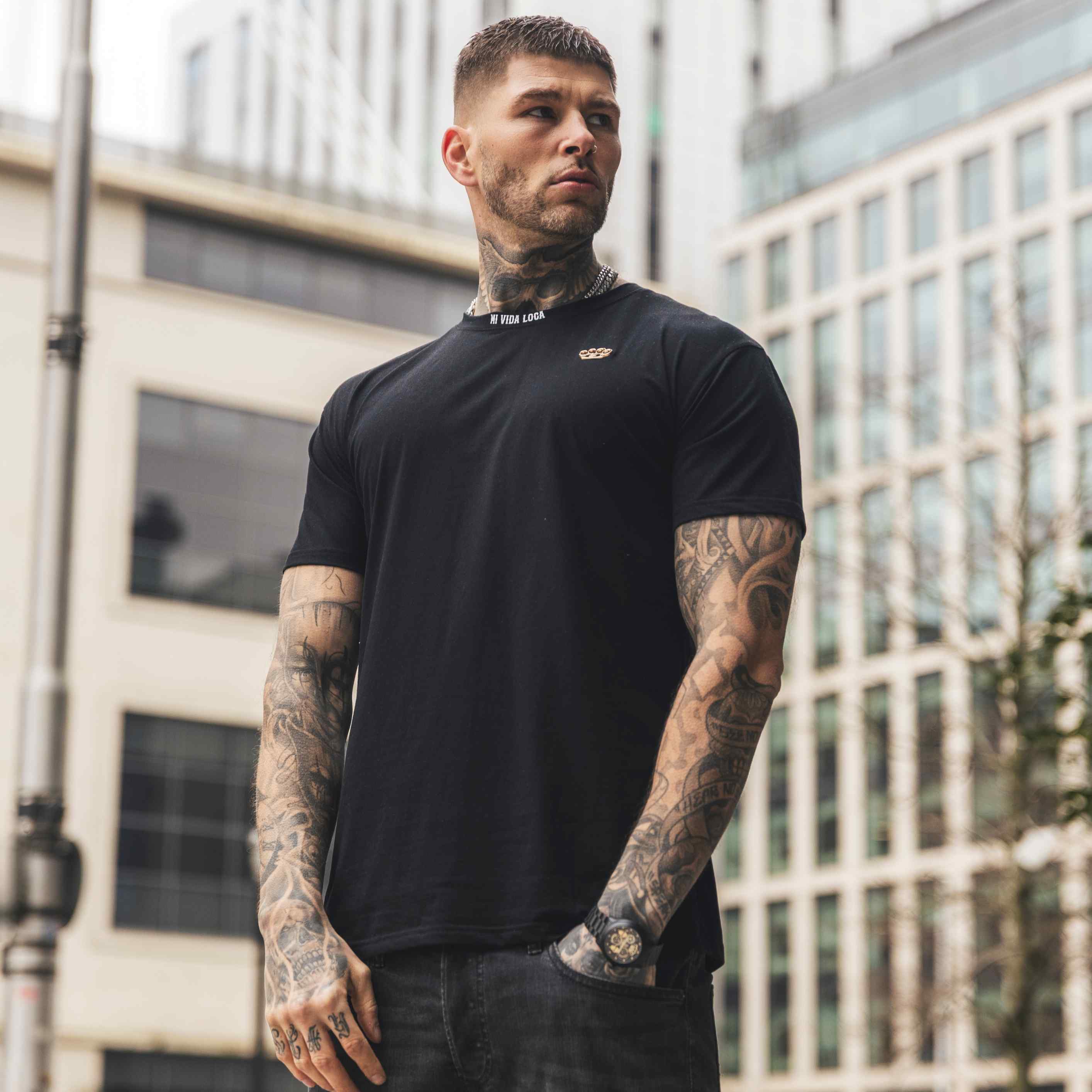 T-shirt med tryk »Ink addict« – sort