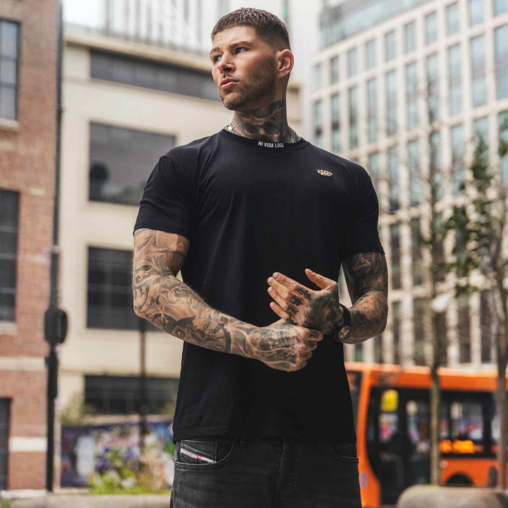 T-shirt med tryk »Ink addict« – sort
