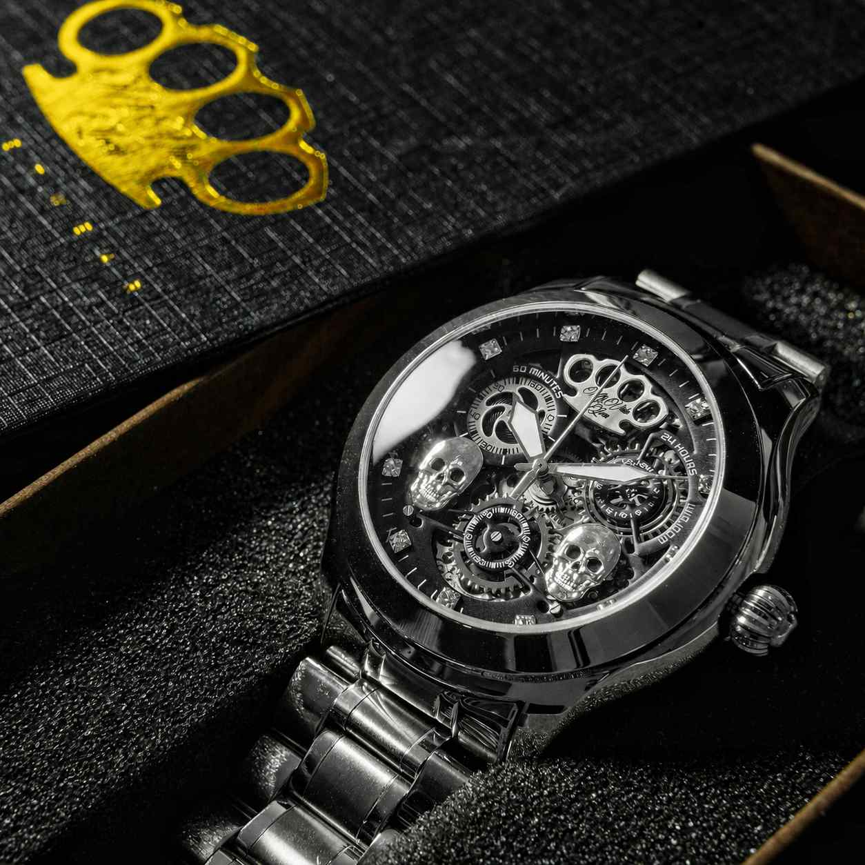 MVL „Double Skull“ Automatikuhr – silber/silber